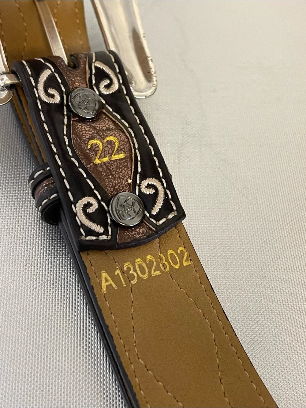 Ariat Girls Western Brown Rhinestone Studded Cross Inlay Belt A1302802 - 22